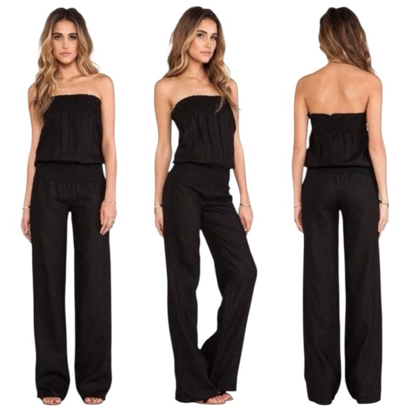 Young Fabulous & Broke Pants - YFB Young Fabulous & Broke Gray Linen Tube Top Wide Leg Jumpsuit Size Small